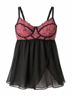 Torrid Pink Lace Black Sheer Babydoll Lingerie Chemise Size 2